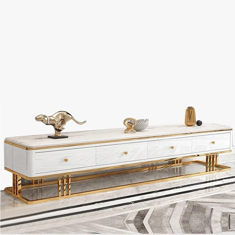 Mueble para TV de piedra estilo Glam, mueble para TV en blanco y negro con cajones Blanco Clearhalo