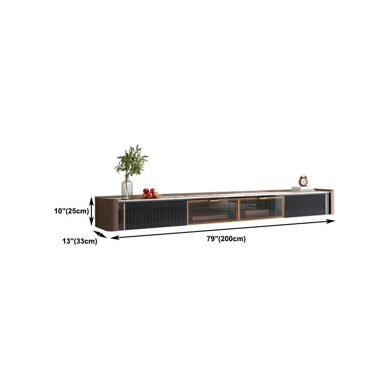 Mueble para TV de piedra estilo Glam, mueble para TV montado en la pared con puertas y cajones Negro Clearhalo