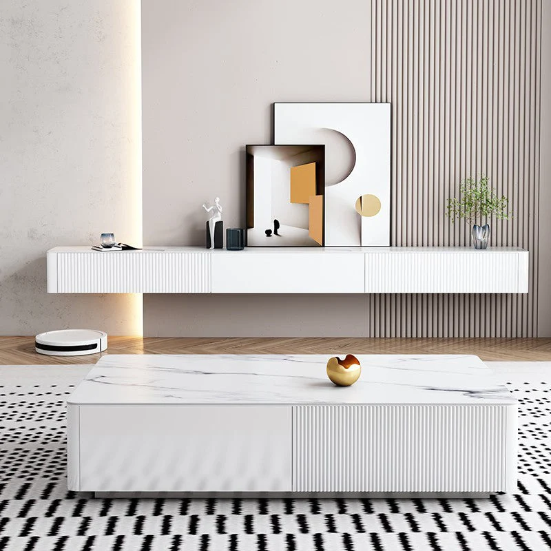Mueble para TV de piedra estilo moderno Consola para TV de pared con cajones Clearhalo