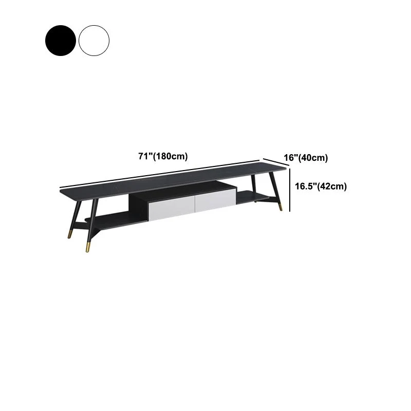 Mueble para TV de piedra de estilo moderno, mueble para TV con almacenamiento abierto en blanco y negro Clearhalo