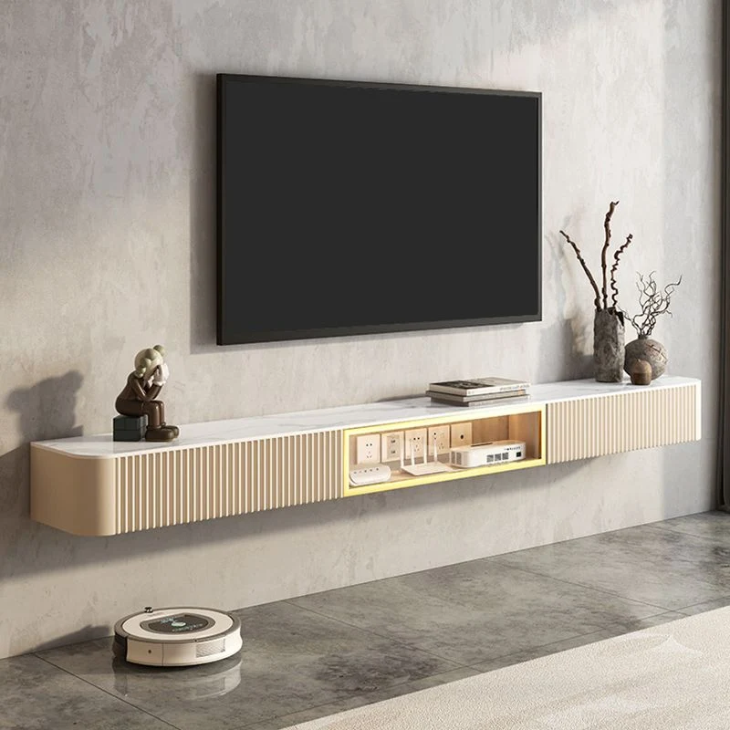 Mueble para TV de piedra sinterizada de lujo con almacenamiento para TV cerrado montado en la pared Clearhalo