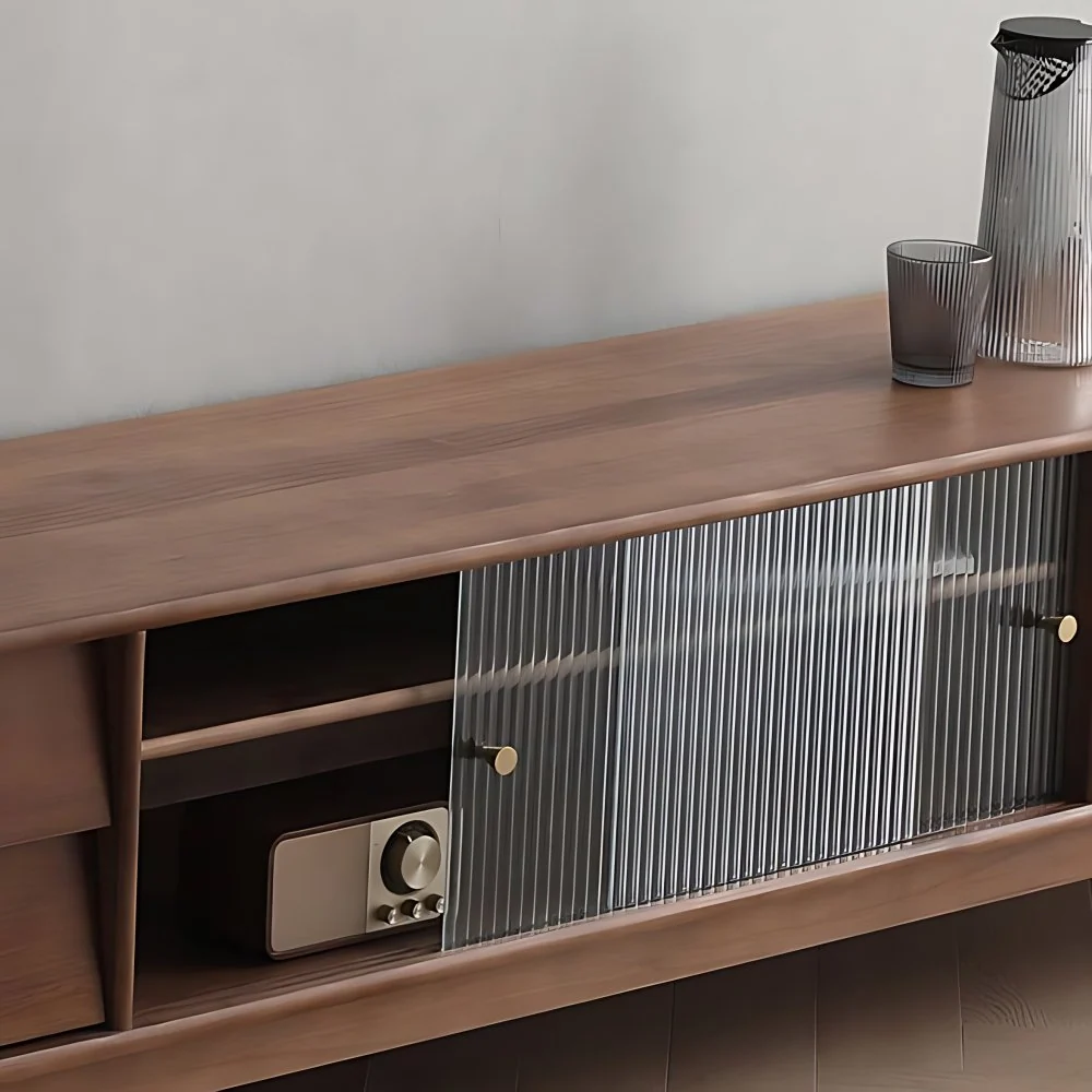 Mueble para TV tradicional con cajones Consola multimedia para TV de madera de caucho Nuez Clearhalo