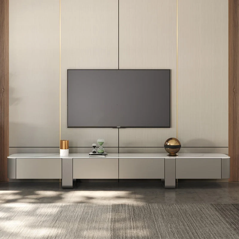 Mueble de TV de piedra de estilo moderno con almacenamiento incluido y cajones Champan Clearhalo