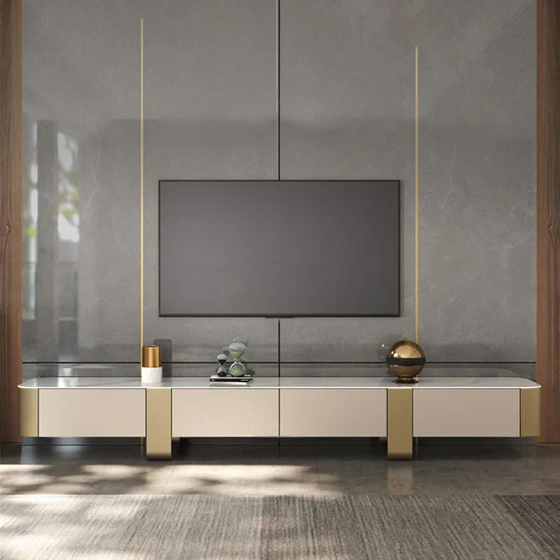 Mueble de TV de piedra de estilo moderno con almacenamiento incluido y cajones Champan Clearhalo
