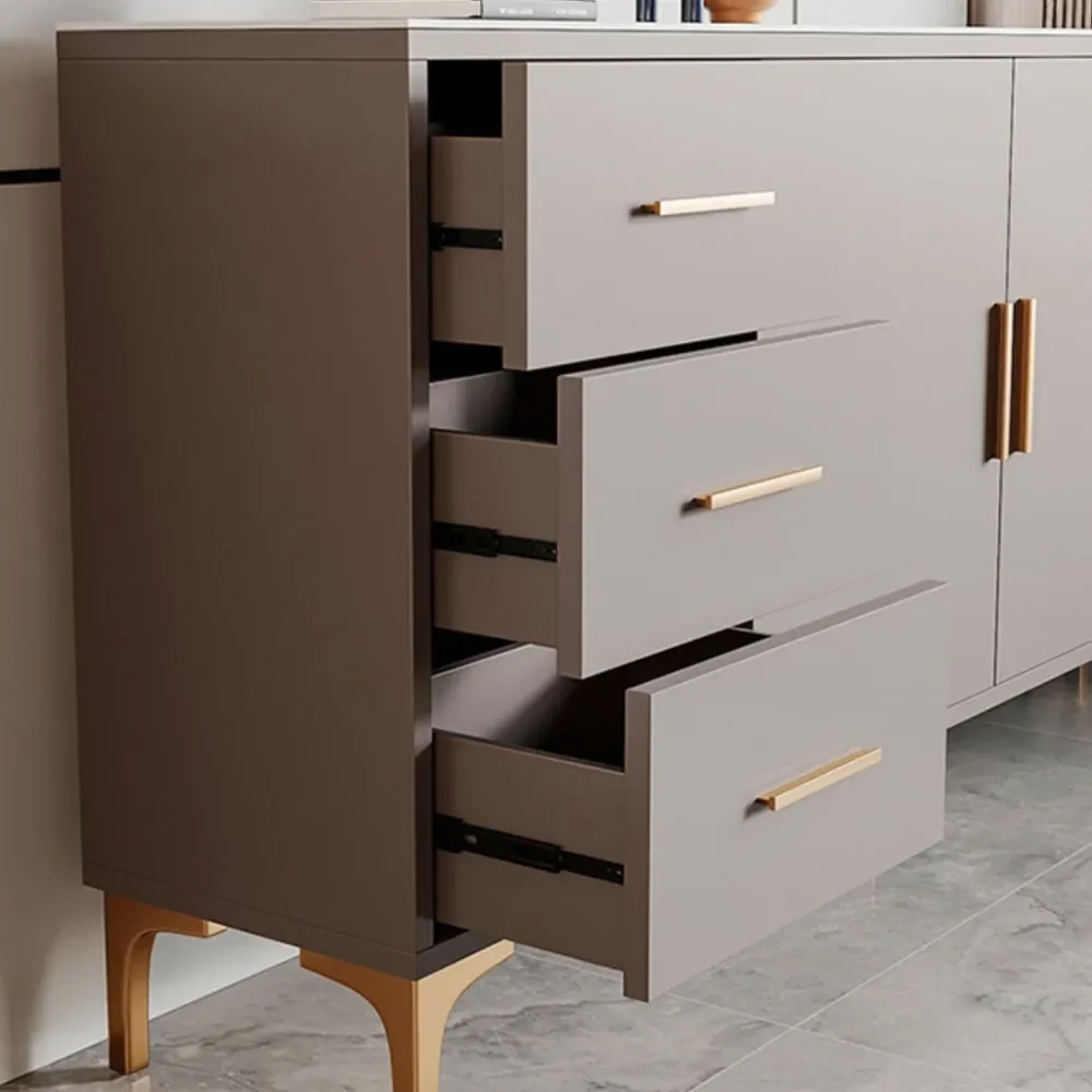 Mueble de TV rectangular escandinavo con almacenamiento para TV cerrado de piedra sinterizada Gris Clearhalo