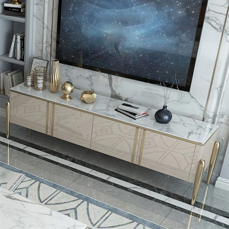 Mueble de TV rectangular de lujo con soporte para TV con almacenamiento en vidrio y puertas Champan Clearhalo