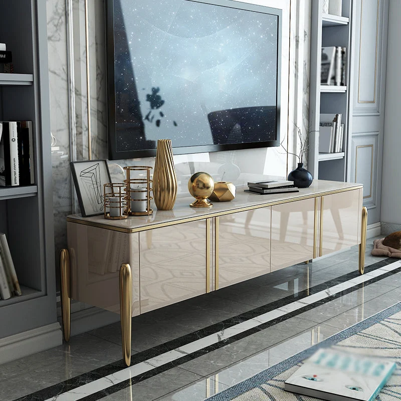 Mueble de TV rectangular de lujo con soporte para TV con almacenamiento en vidrio y puertas Champan Clearhalo