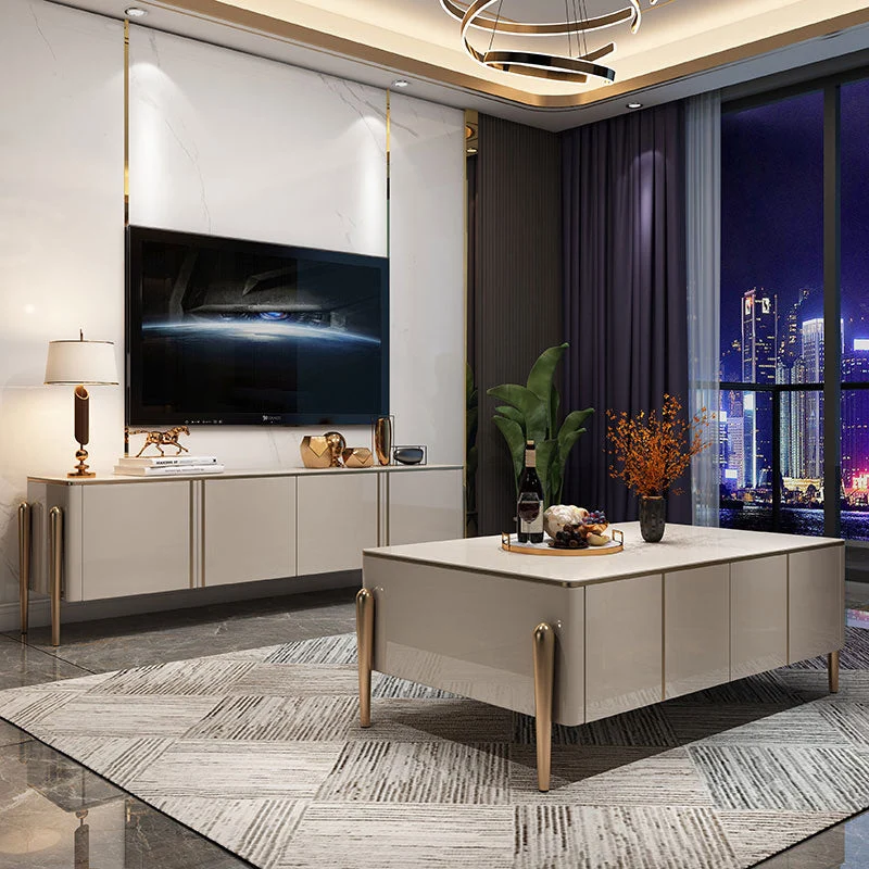 Mueble de TV rectangular de lujo con soporte para TV con almacenamiento en vidrio y puertas Champan Clearhalo