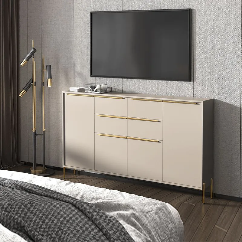 Mueble de TV rectangular de madera con soporte para TV de almacenamiento cerrado de lujo Blanco Clearhalo