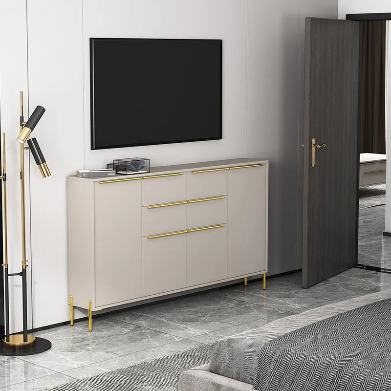 Mueble de TV rectangular de madera con soporte para TV de almacenamiento cerrado de lujo Blanco Clearhalo