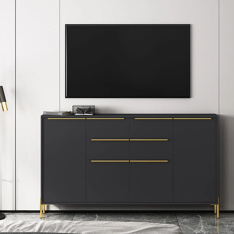 Mueble de TV rectangular de madera con soporte para TV de almacenamiento cerrado de lujo Blanco Clearhalo