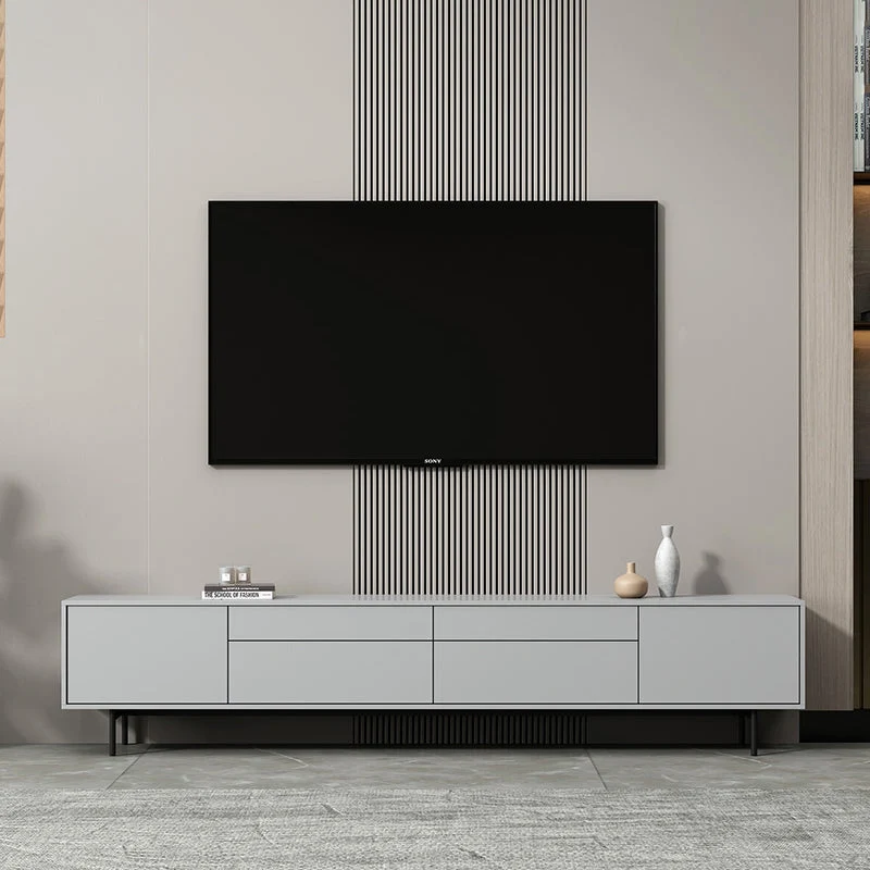 Mueble de TV rectangular de madera con soporte para TV de almacenamiento cerrado industrial con patas extendidas Blanco Cl...