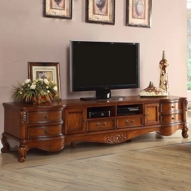 Mueble de TV tradicional con cajón deslizante, mueble de TV de madera maciza para el hogar Clearhalo