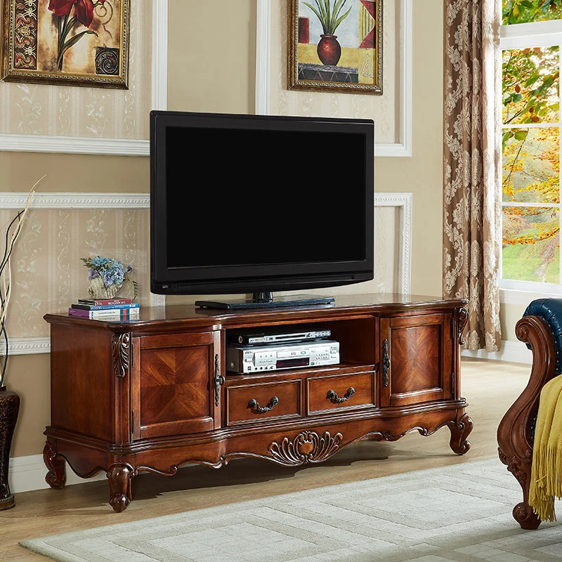 Mueble de TV tradicional con cajón deslizante, mueble de TV de madera maciza para el hogar Clearhalo