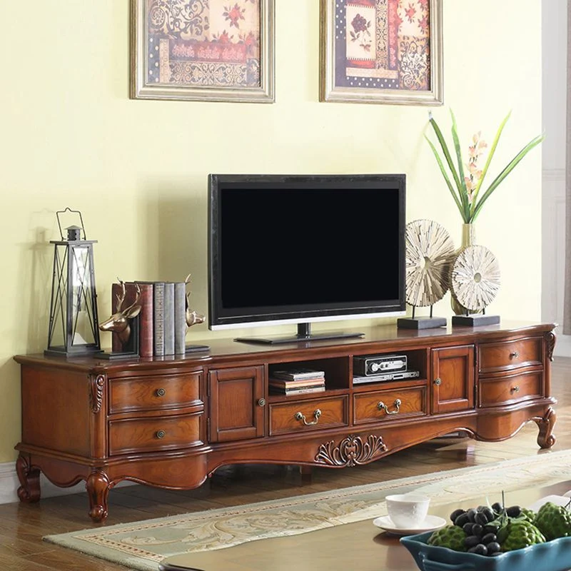Mueble de TV tradicional con cajón deslizante, mueble de TV de madera maciza para el hogar Clearhalo