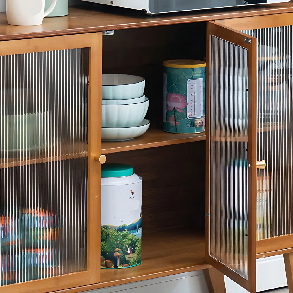 Puertas acrílicas contemporáneas para comedor, servidor de bambú marrón para cocina Clearhalo