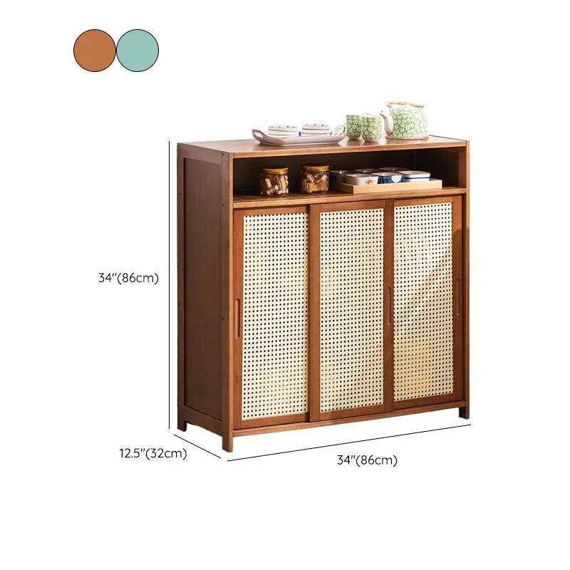 Puertas corredizas modernas que cenan el tablero lateral de madera del servidor con almacenamiento abierto Bronceado Clear...