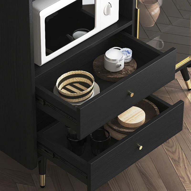 Servidor de almacenamiento abierto negro Servidor de comedor de madera Glam con 2 cajones Clearhalo