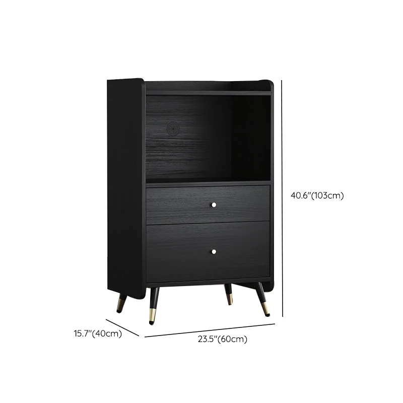 Servidor de almacenamiento abierto negro Servidor de comedor de madera Glam con 2 cajones Clearhalo