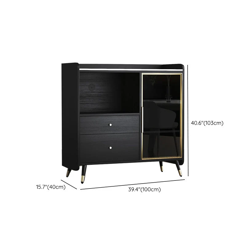 Servidor de almacenamiento abierto negro Servidor de comedor de madera Glam con 2 cajones Clearhalo