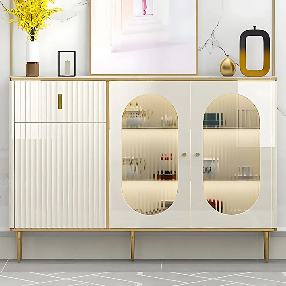 Servidor de buffet blanco con puertas de vidrio Servidor de comedor Glam para cocina Clearhalo