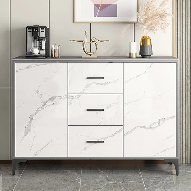 Servidor de buffet blanco simple con tapa de piedra para sala de estar Gris Clearhalo