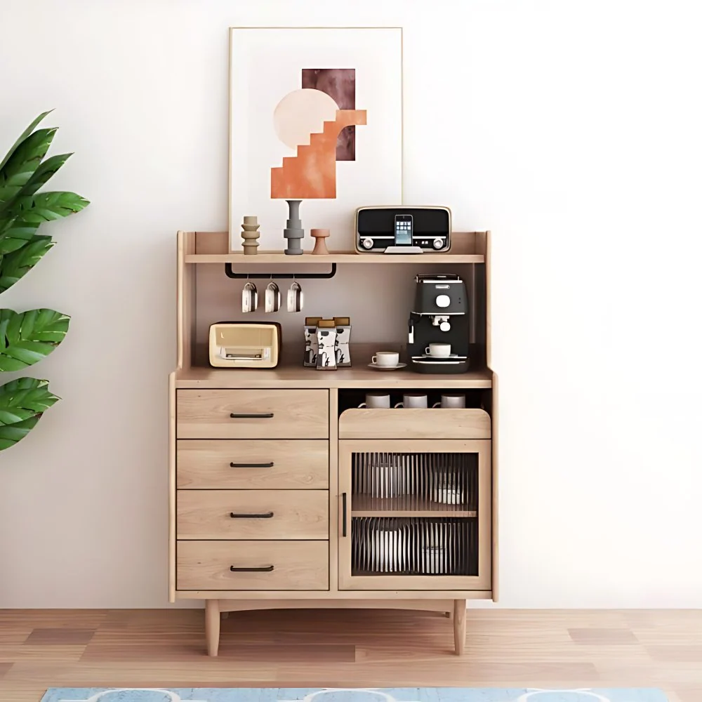 Servidor de buffet de estilo moderno servidor de cocina con marco de pino de 51 pulgadas de altura Nuez Clearhalo