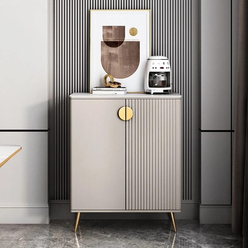 Servidor buffet Glam con estantes ajustables Servidor de comedor de madera y piedra Blanco Clearhalo