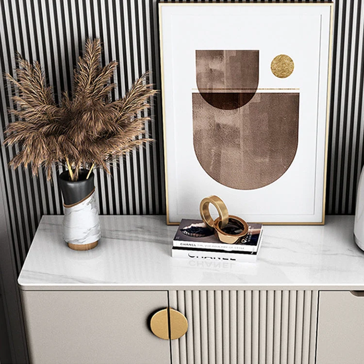 Servidor buffet Glam con estantes ajustables Servidor de comedor de madera y piedra Blanco Clearhalo