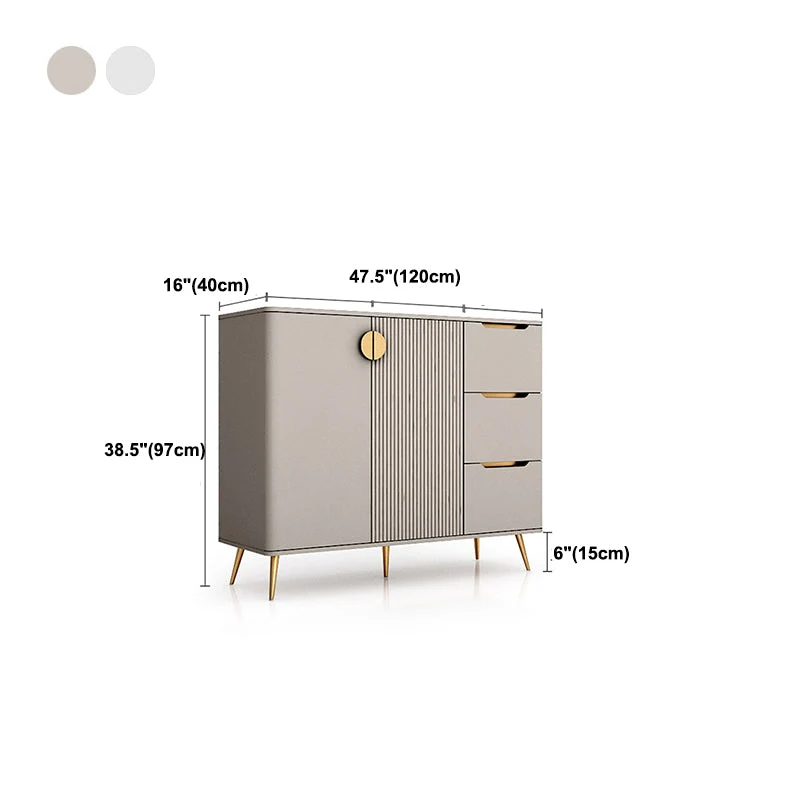 Servidor buffet Glam con estantes ajustables Servidor de comedor de madera y piedra Blanco Clearhalo