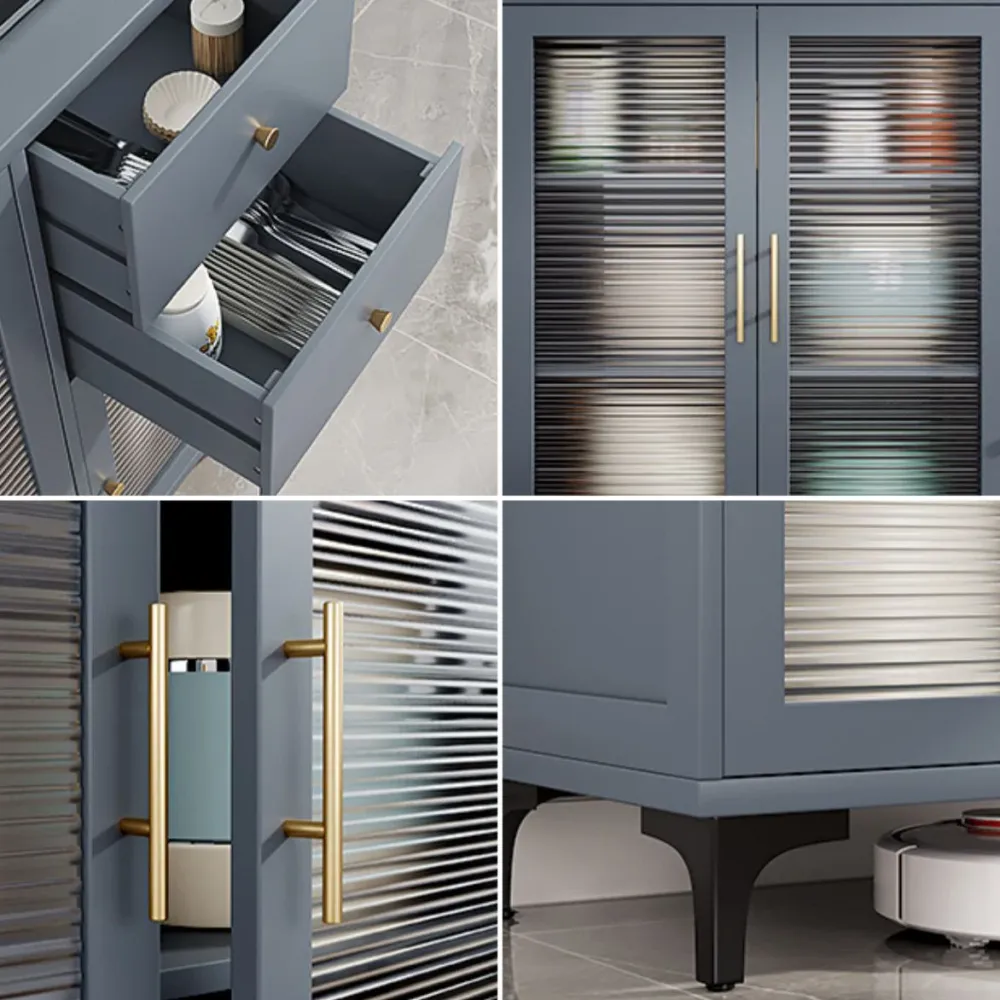 Servidor de buffet gris de bambú para comedor con almacenamiento para comedor Clearhalo