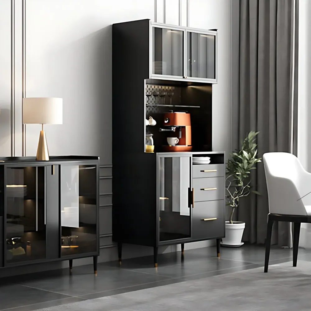 Servidor buffet de madera de ingenierí negra con cajones Servidor de comedor moderno Clearhalo