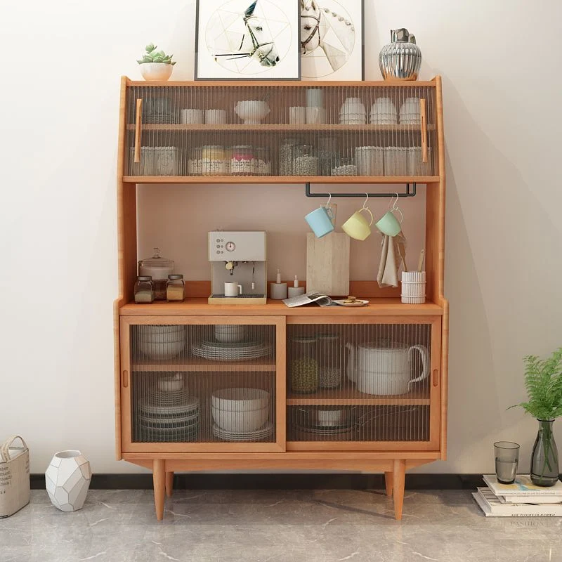 Servidor de buffet de madera maciza de pino con puertas de vidrio Servidor de comedor moderno Clearhalo