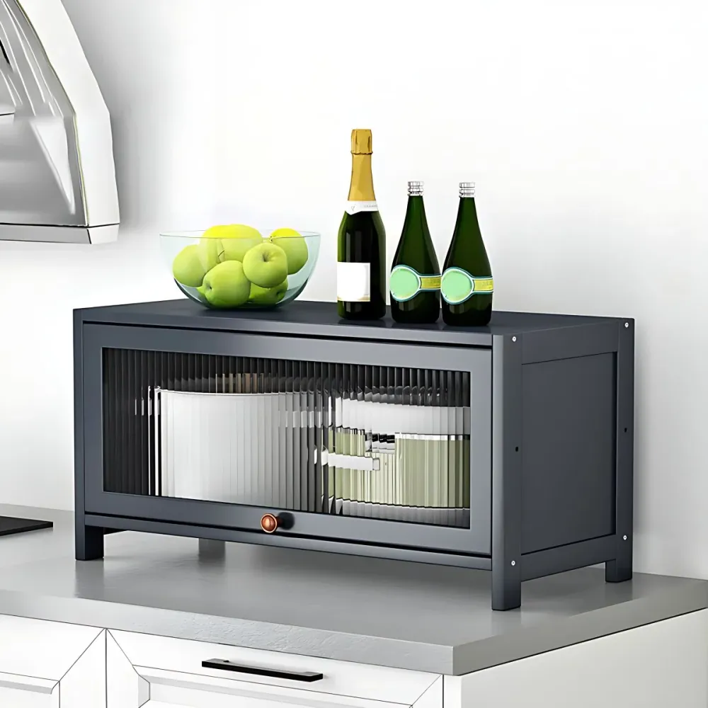 Servidor de buffet negro contemporáneo, servidor de comedor de bambú para cocina Clearhalo