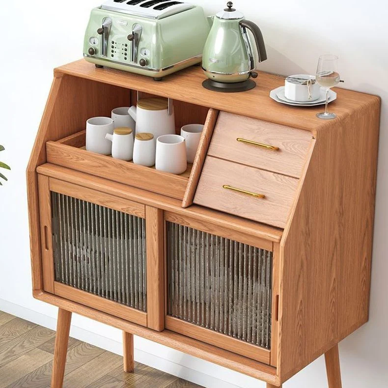 Servidor de cena de estilo moderno Servidor de almacenamiento abierto de madera maciza con 2 puertas Marron Clearhalo