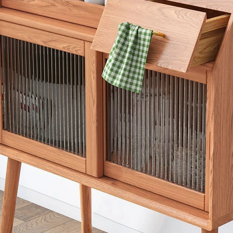 Servidor de cena de estilo moderno Servidor de almacenamiento abierto de madera maciza con 2 puertas Marron Clearhalo