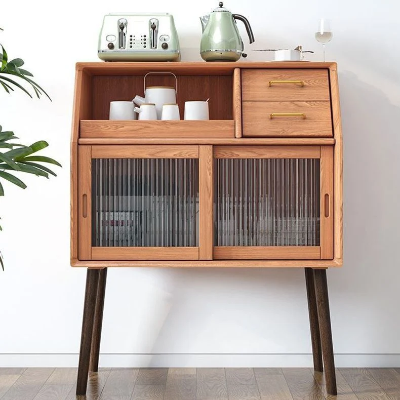Servidor de cena de estilo moderno Servidor de almacenamiento abierto de madera maciza con 2 puertas Marron Clearhalo