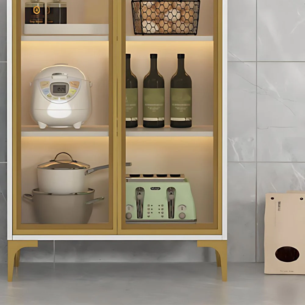 Servidor de cena de madera con puerta de vidrio de estilo moderno sin luces LED Blanco Clearhalo