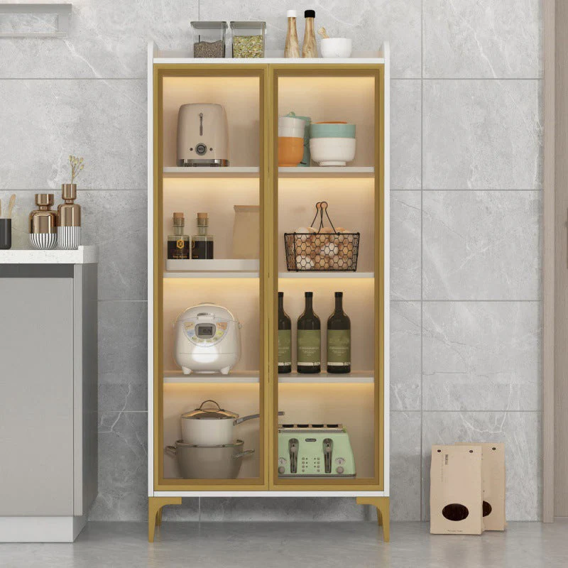 Servidor de cena de madera con puerta de vidrio de estilo moderno sin luces LED Blanco Clearhalo