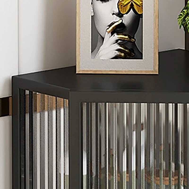 Servidor de cocina de estilo moderno, puerta de cristal, marco metálico, servidor de comedor para sala de estar Gris Clear...