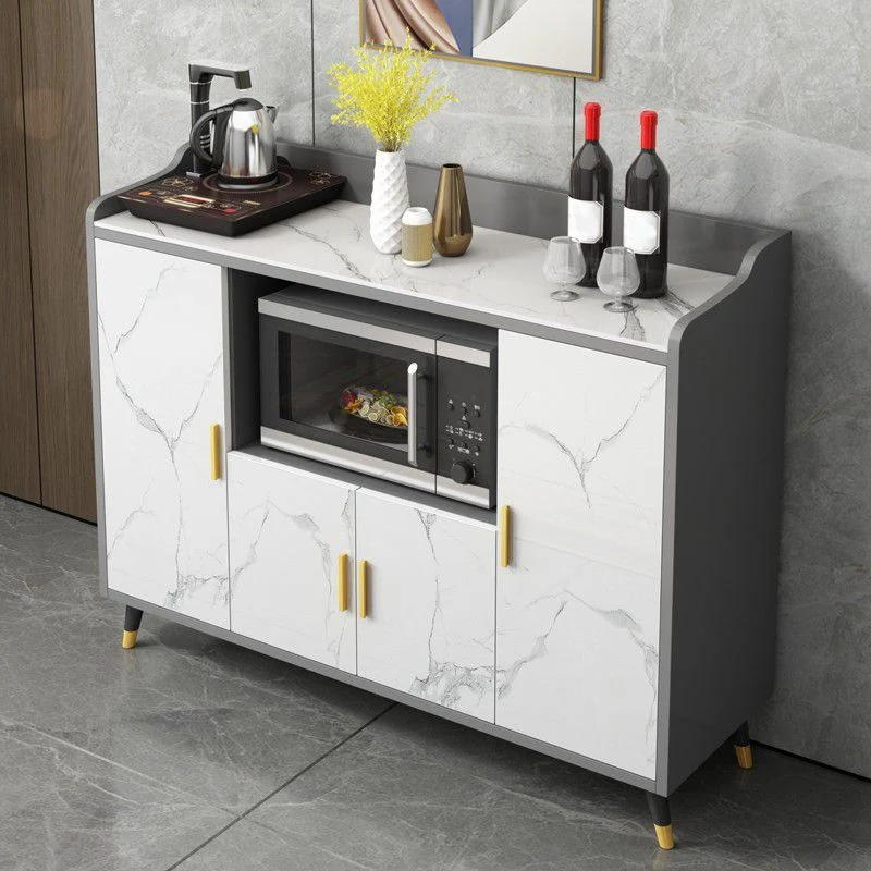 Servidor de cocina de estilo moderno Servidor de madera de ingenierí con almacenamiento abierto Blanco Clearhalo
