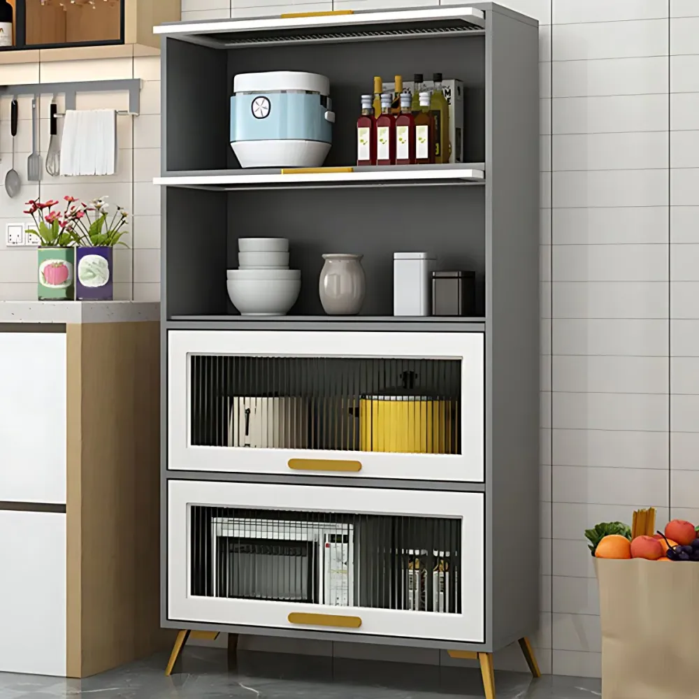 Servidor de cocina de estilo moderno, servidor de madera de ingenierí con patas de metal Blanco Clearhalo