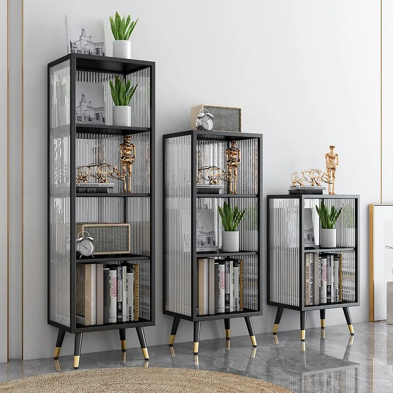 Servidor de comedor en blanco y negro Gabinetes metálicos contemporáneos y servidor de almacenamiento abierto Negro Clearhalo