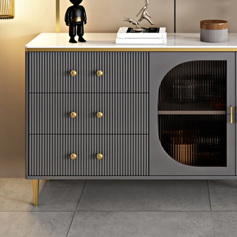 Servidor de comedor de 3 cajones con puertas de vidrio Glam Buffet Server para cocina Gris Clearhalo