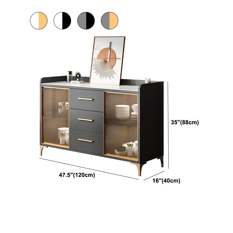 Servidor de comedor con encimera de vidrio contemporáneo Servidor de madera fabricado sin lámpara Gris Clearhalo