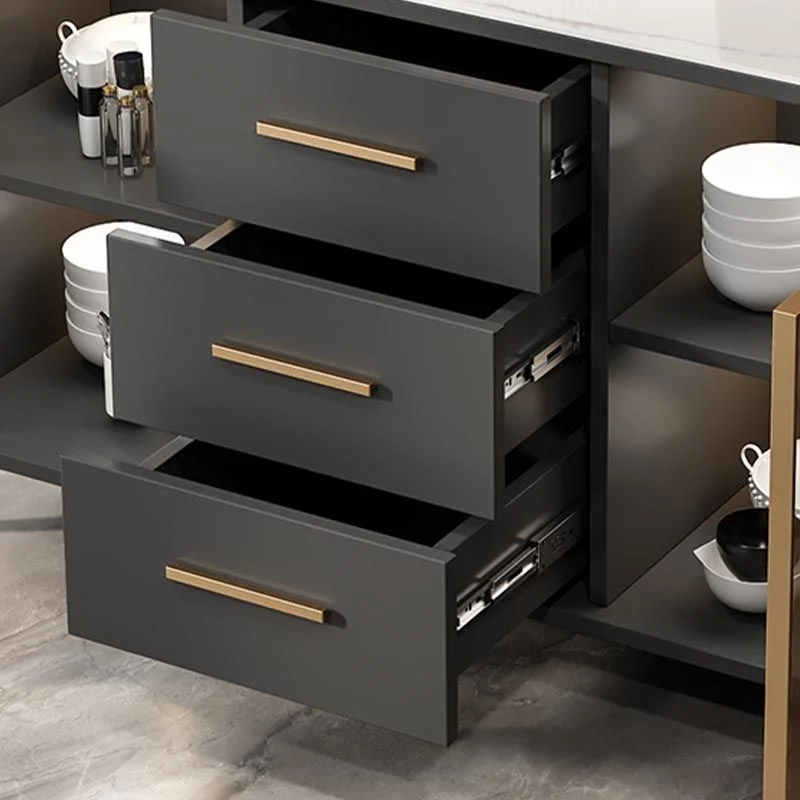 Servidor de comedor con encimera de vidrio contemporáneo Servidor de madera fabricado sin lámpara Gris Clearhalo