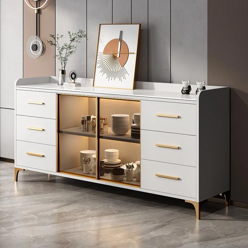 Servidor de comedor con encimera de vidrio contemporáneo Servidor de madera fabricado sin lámpara Gris Clearhalo