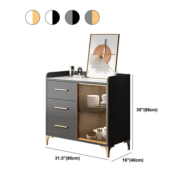 Servidor de comedor con encimera de vidrio contemporáneo Servidor de madera fabricado sin lámpara Gris Clearhalo