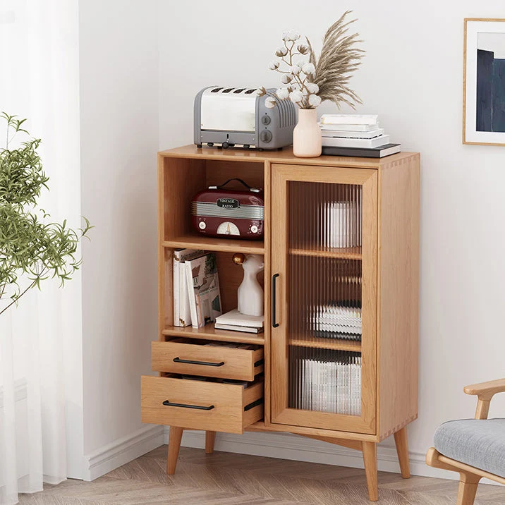 Servidor de comedor de madera maciza con puertas de vidrio Servidor de buffet moderno Madera Clearhalo