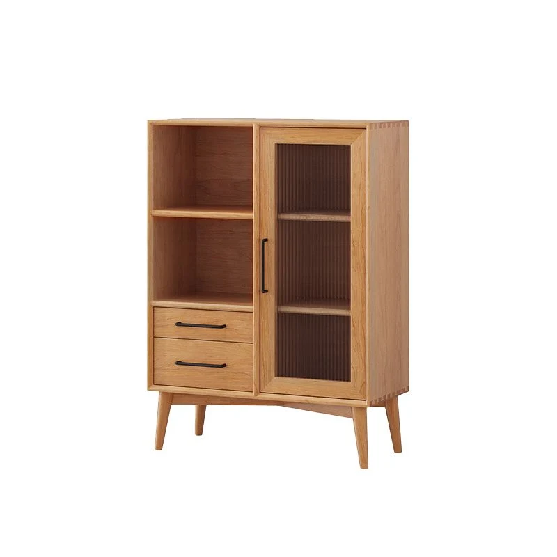 Servidor de comedor de madera maciza con puertas de vidrio Servidor de buffet moderno Madera Clearhalo